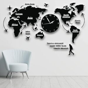 World Map Wall Clock, 3D Acrylic