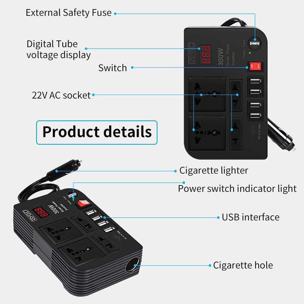 Car Power Inverter, DC 12V to 220V AC Converter