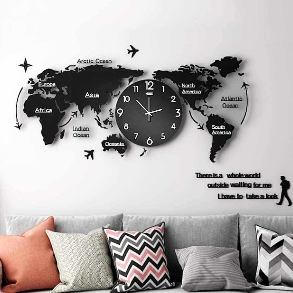 World Map Wall Clock, 3D Acrylic