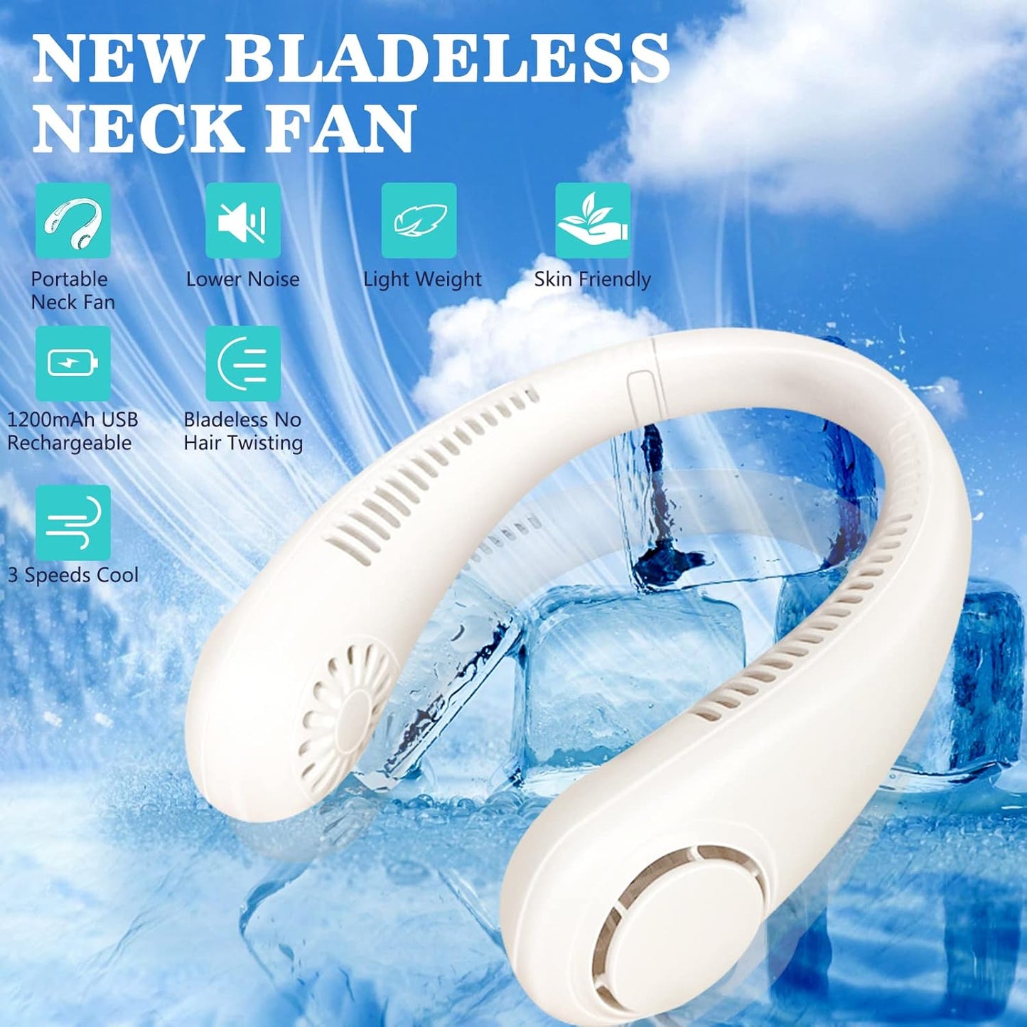 Portable Neck Fan, Bladeless Hands Free Mini USB Hanging Fan Rechargeable