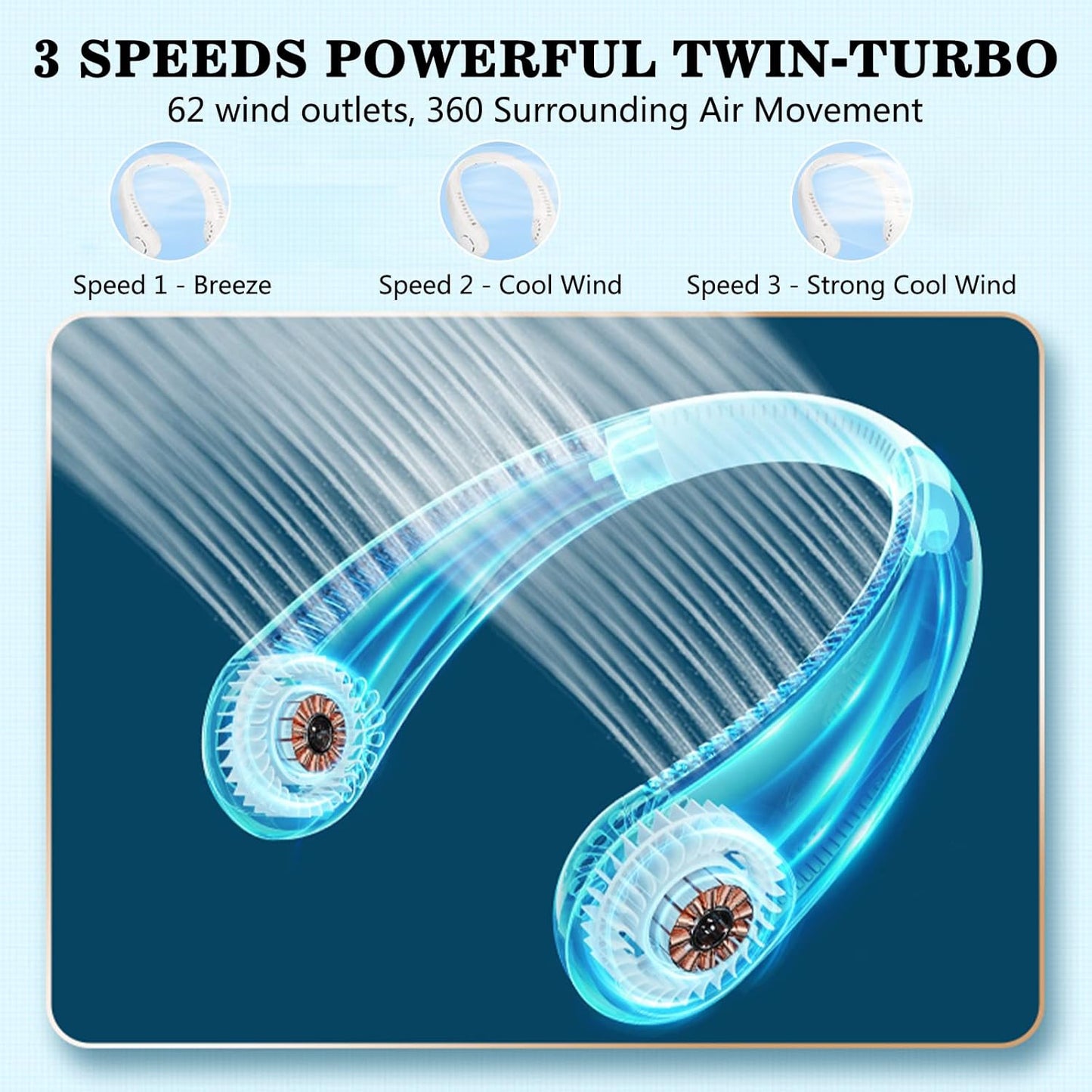 Portable Neck Fan, Bladeless Hands Free Mini USB Hanging Fan Rechargeable