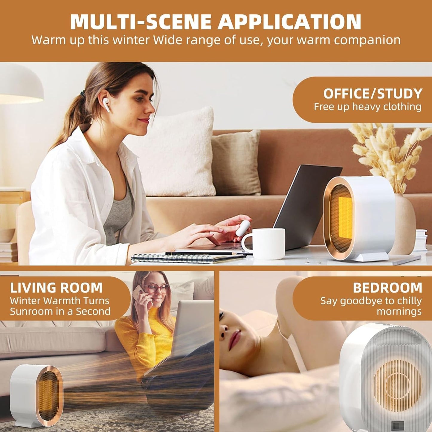 Portable Ceramic Heater, Fast Heating Electric Fan Heater