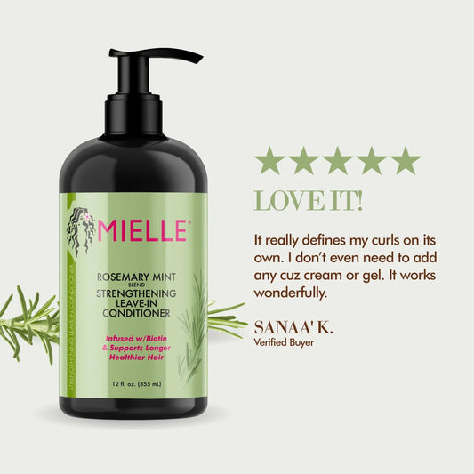 Mielle Organics Rosemary Mint Strengthening Leave-In Conditioner, Supports Hair Strength, Smooth Conditioner for Dry and Crinkled Hair, Weightless Hair Treatment