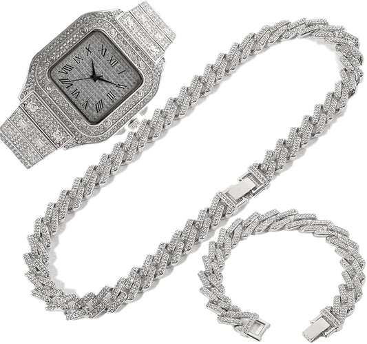 3PC Necklace +Watch+Bracelet Hip Hop