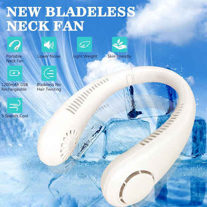 Portable Neck Fan, Bladeless Hands Free Mini USB Hanging Fan Rechargeable