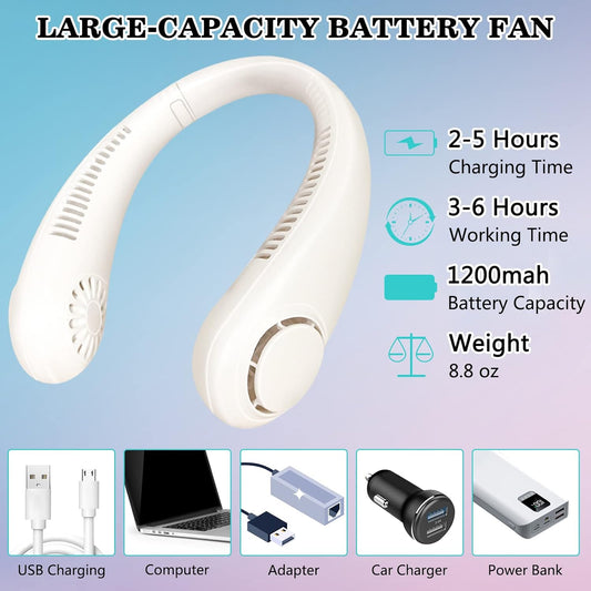 Portable Neck Fan, Bladeless Hands Free Mini USB Hanging Fan Rechargeable