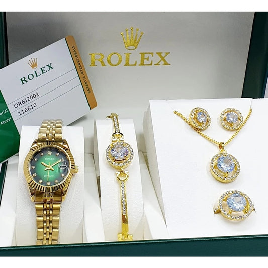 Rolex Watch set of 5 Golden & Green